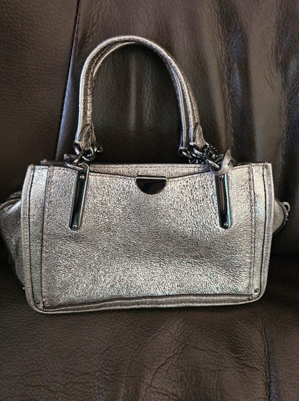 Coach Dreamer 21 Mini Satchel Metallic Silver Handbag Tote